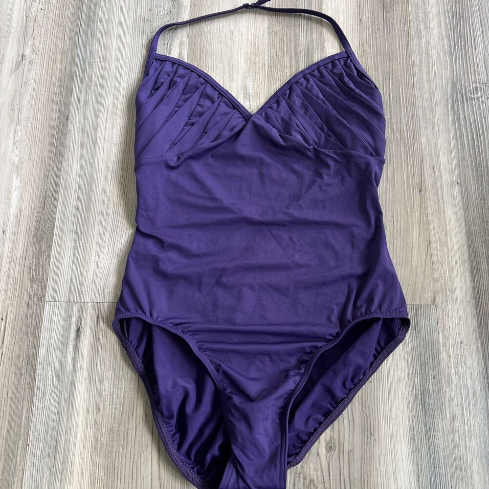 Jozette For Mirella Purple Scalloped Top Halter One Piece Bathing Suit Large